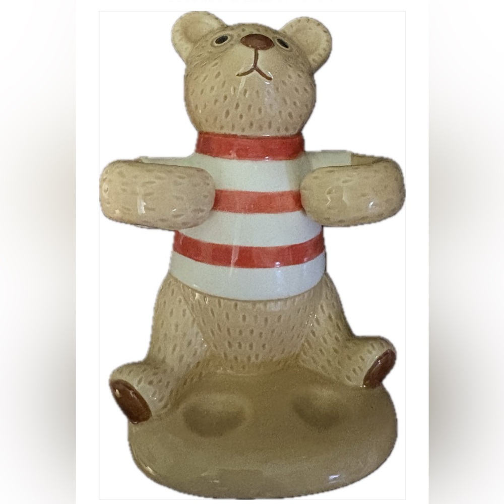 🌹HP🌹Vintage Hugging Bear Striped Ceramic Figurine for Pen Brush Pins Make-ups
